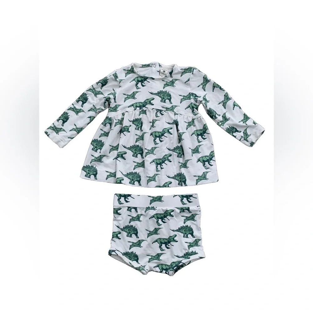 Kate Quinn Size 18-24 Months Green Dinosaur Bamboo Dress and Bloomers